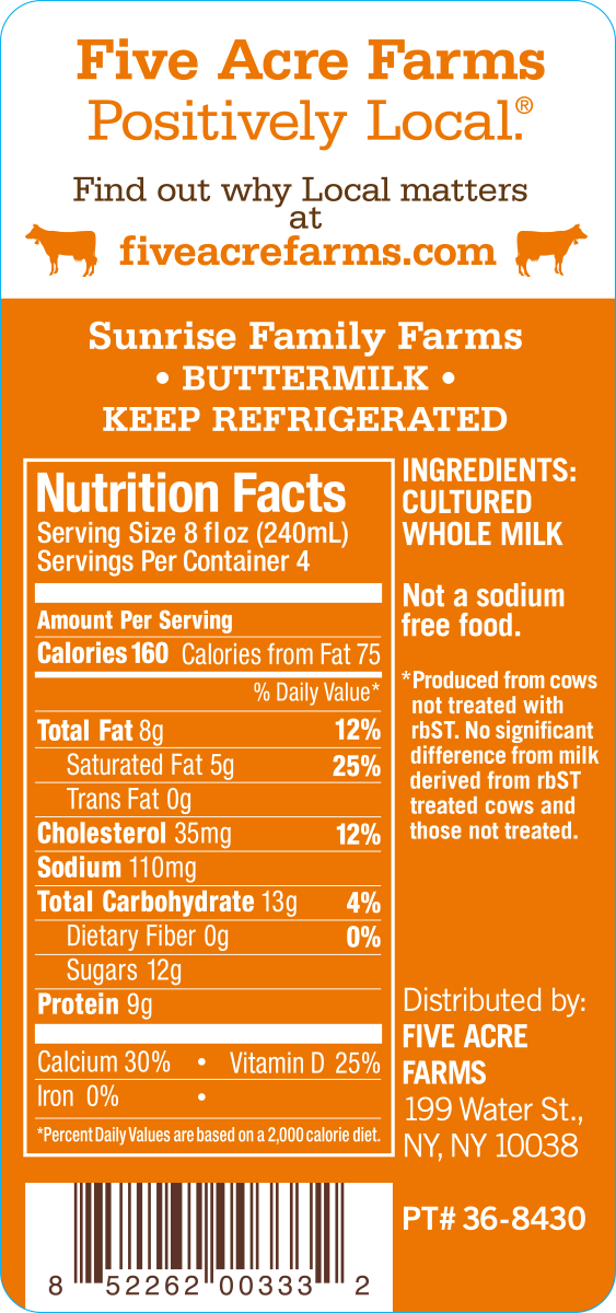five acre farms buttermilk quart back label