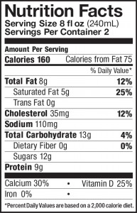 Whole Buttermilk Nutrition Label