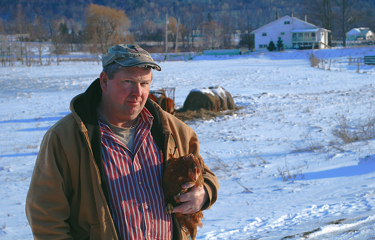 Jeff McMurry with one of his Red Star hens.