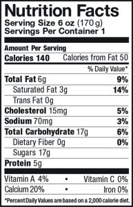 Maple Whole Milk Yogurt Nutrition Label
